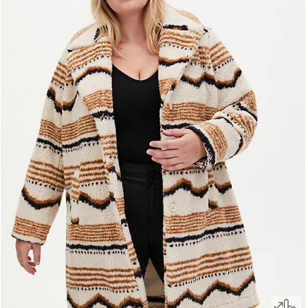 TORRID IVORY IKAT FAUX FUR JACKET - Picture 2 of 5